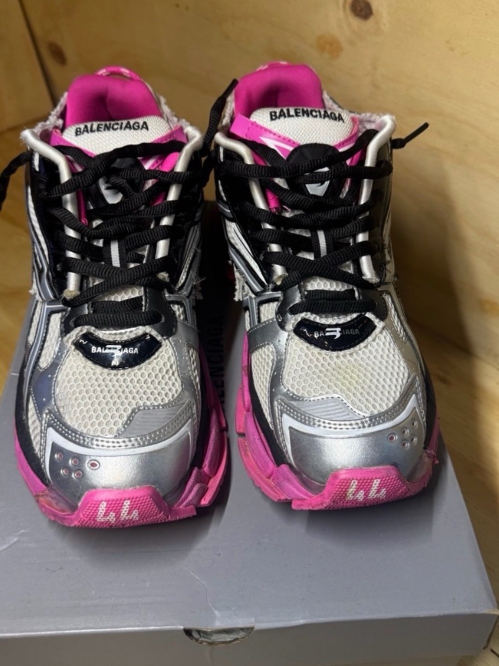 Balenciaga White, Pink & Black Track-Style Sneakers - Picture 4 of 5